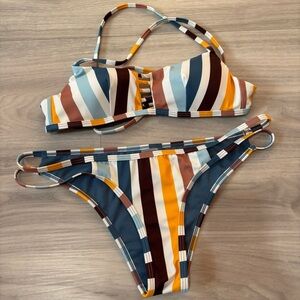 Damsel Striped Bikini Set Size Small Padded Adjustable Straps Retro Swim